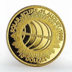 Cook Islands 10 dollars Solar Eclipse prof gold coin 1999