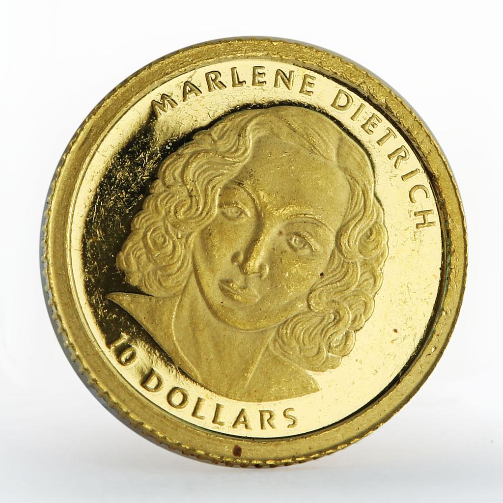 Liberia 10 dollars Marlene Dietrich proof gold coin 2001