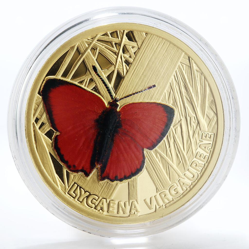 Niue 5 dollars Lycaena Virgaureae Butterfly colour gold coin 2010 Box and CoA