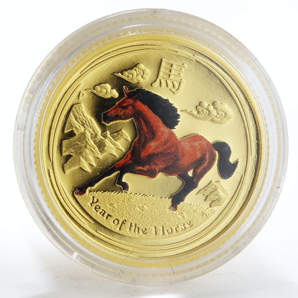 Australia 15 dollars Lunar calendar Year of Horse colour gold coin 1/10 oz 2014