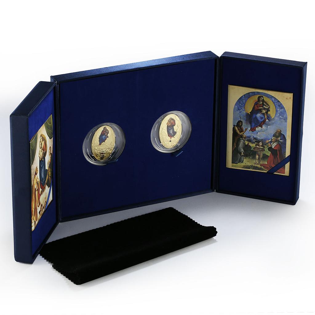 Fiji set of 2 coins 500 Years Raphael Madonnas Art gilded proof silver 2012