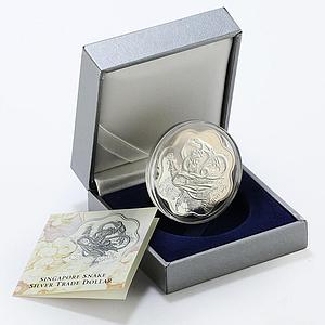 Singapore 1 dollar Snake dancing woman tower proof silver coin 2001