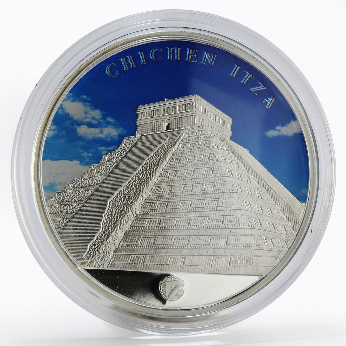 Mongolia 500 togrog 7 Wonders Chichen Itza Mexico colored proof silver 2008