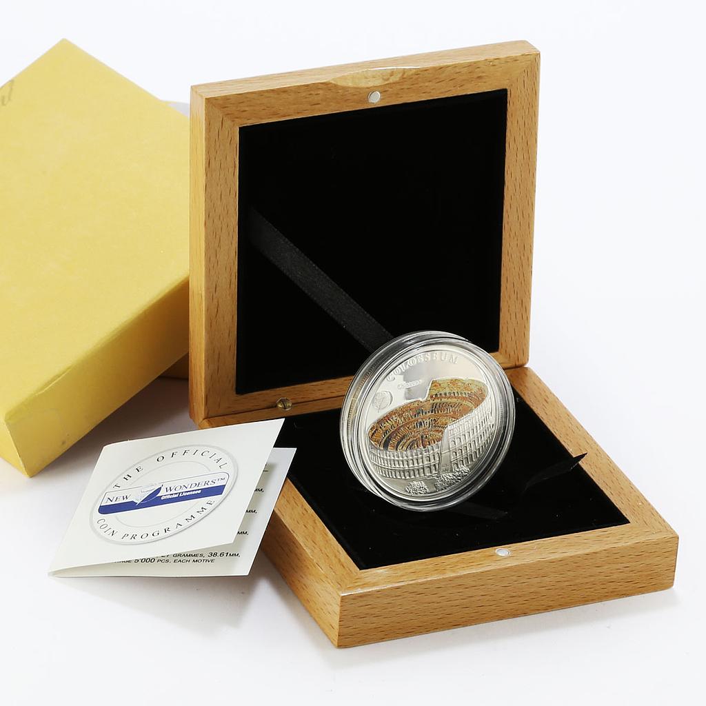 Mongolia 500 togrog New Wonders Italy Colosseum colored proof silver coin 2008
