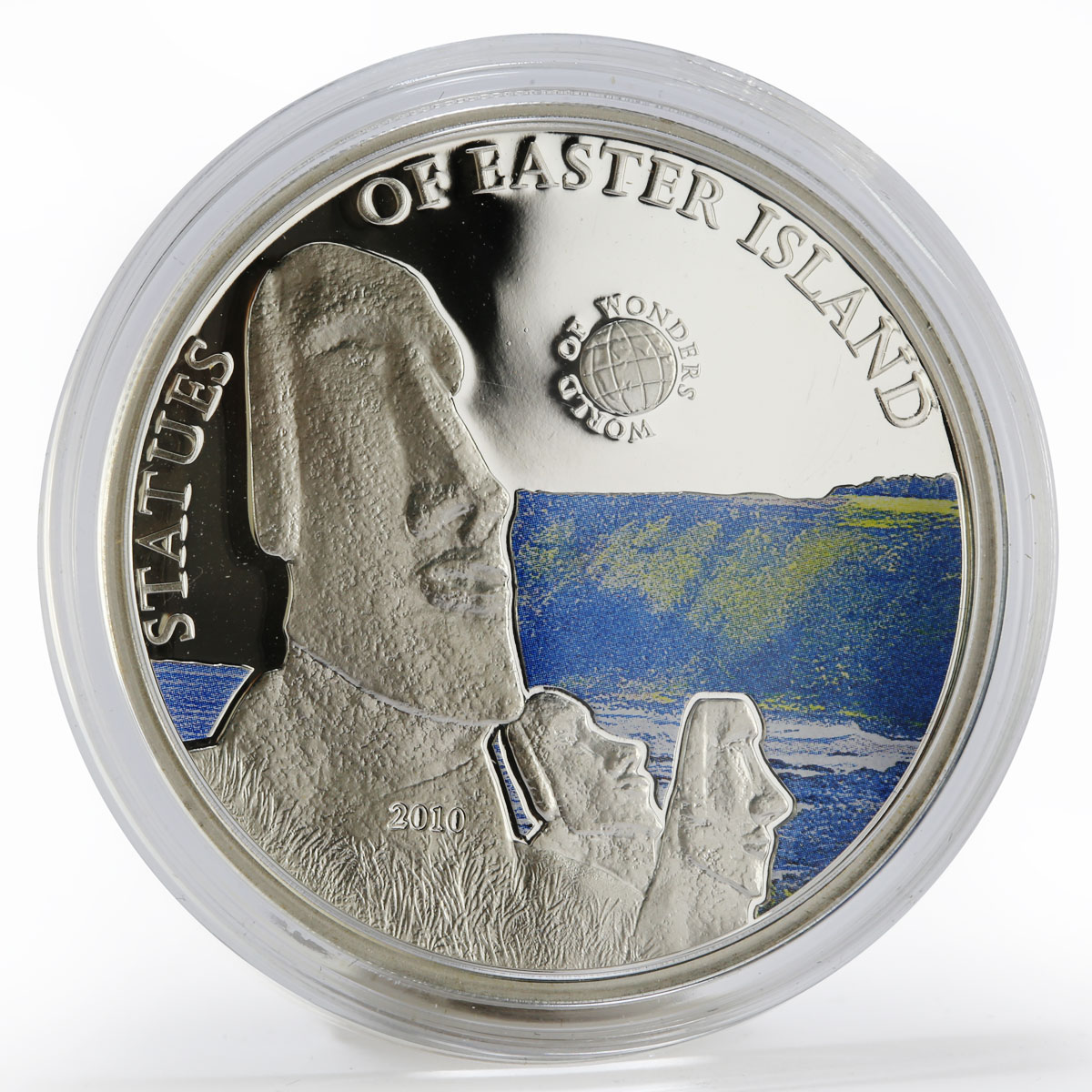 Palau 5 dollars Wonders Statues of Easter Island colored proof silver coin 2010