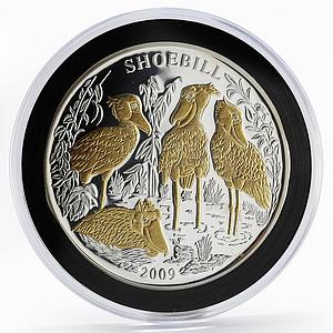 Rwanda 1000 francs Shoebill bird animal diamonds gilded proof silver coin 2009