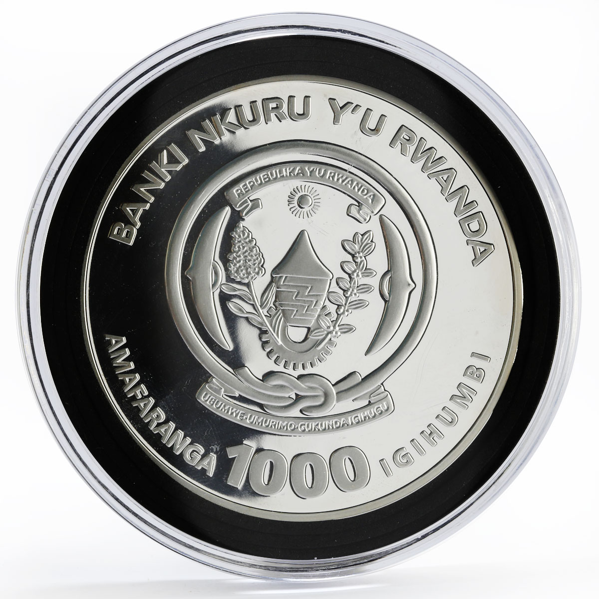 Rwanda 1000 francs Shoebill bird animal diamonds gilded proof silver coin 2009