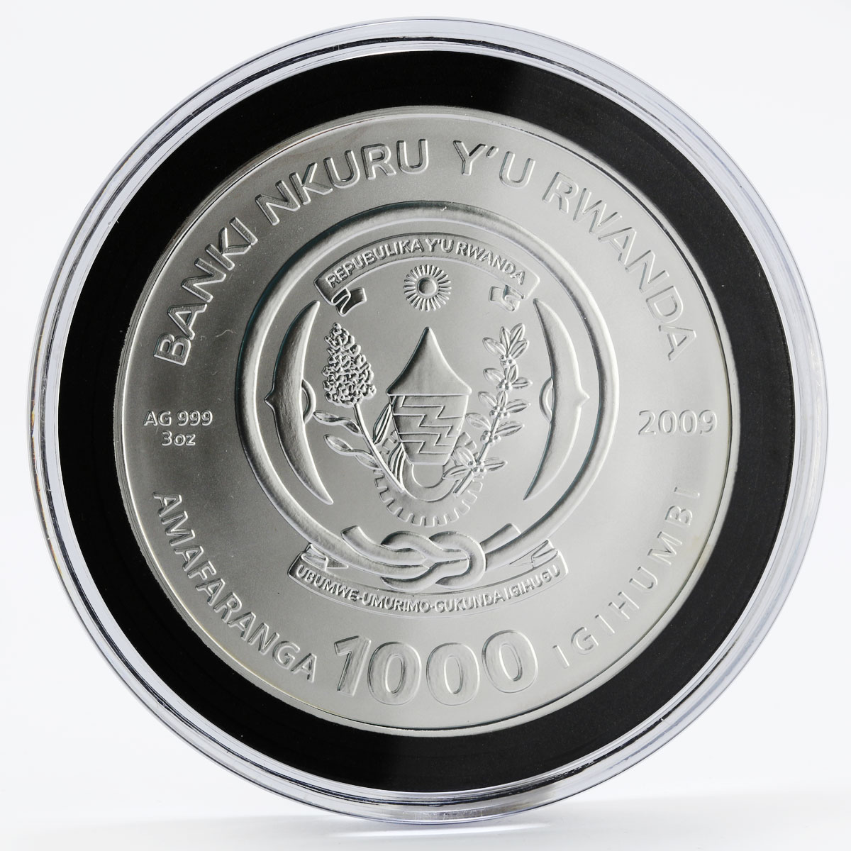 Rwanda 1000 francs Zodiac Aquarius crystal gilded silver coin 2009