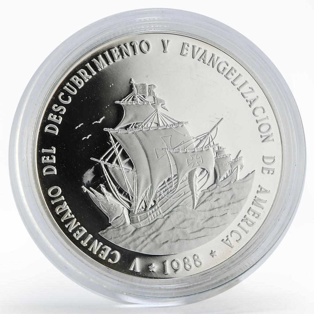 Dominican Republic 1 peso Discovery America Ship Clipper piedfort silver 1988