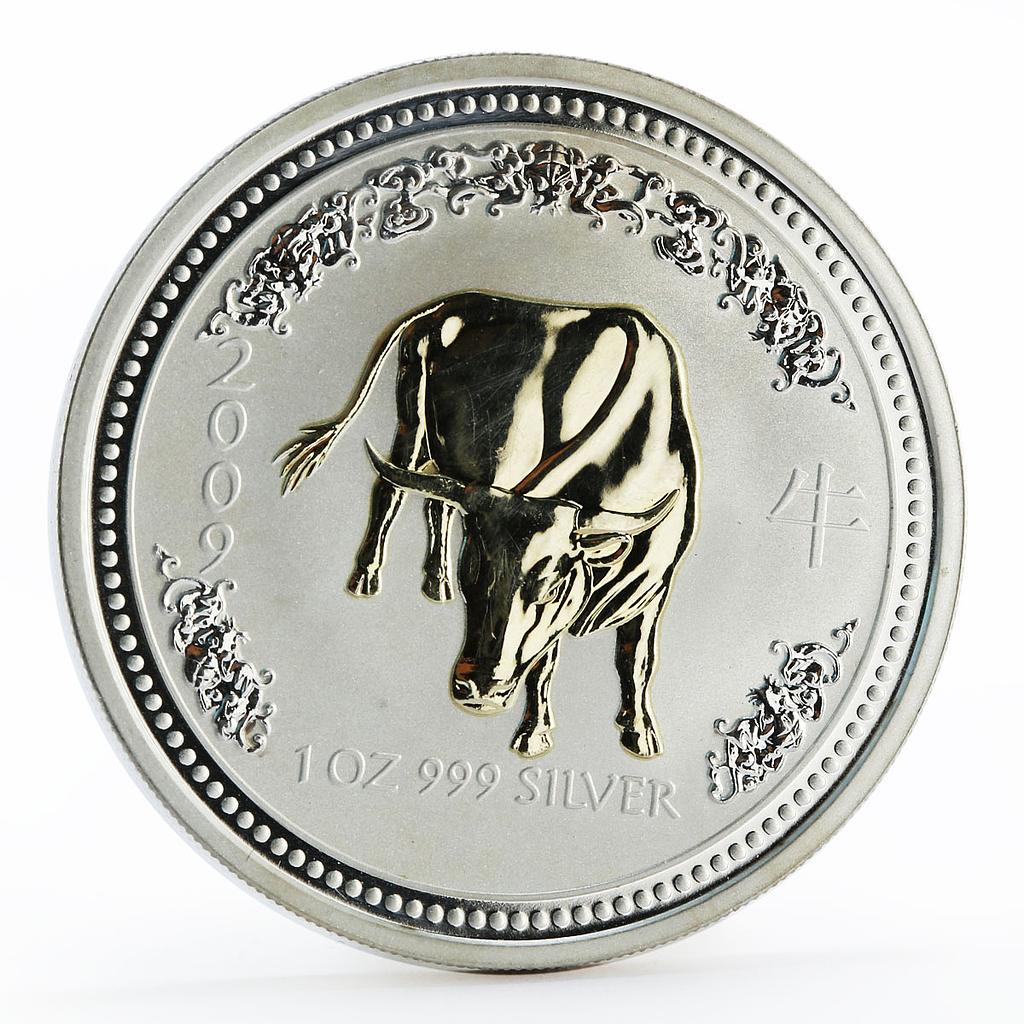 Australia 1 dollar Lunar Year of the Ox gilded silver coin 2007