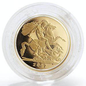 Britain Sovereign George slaying dragon Proof gold coin 2007 with Box whit CoA