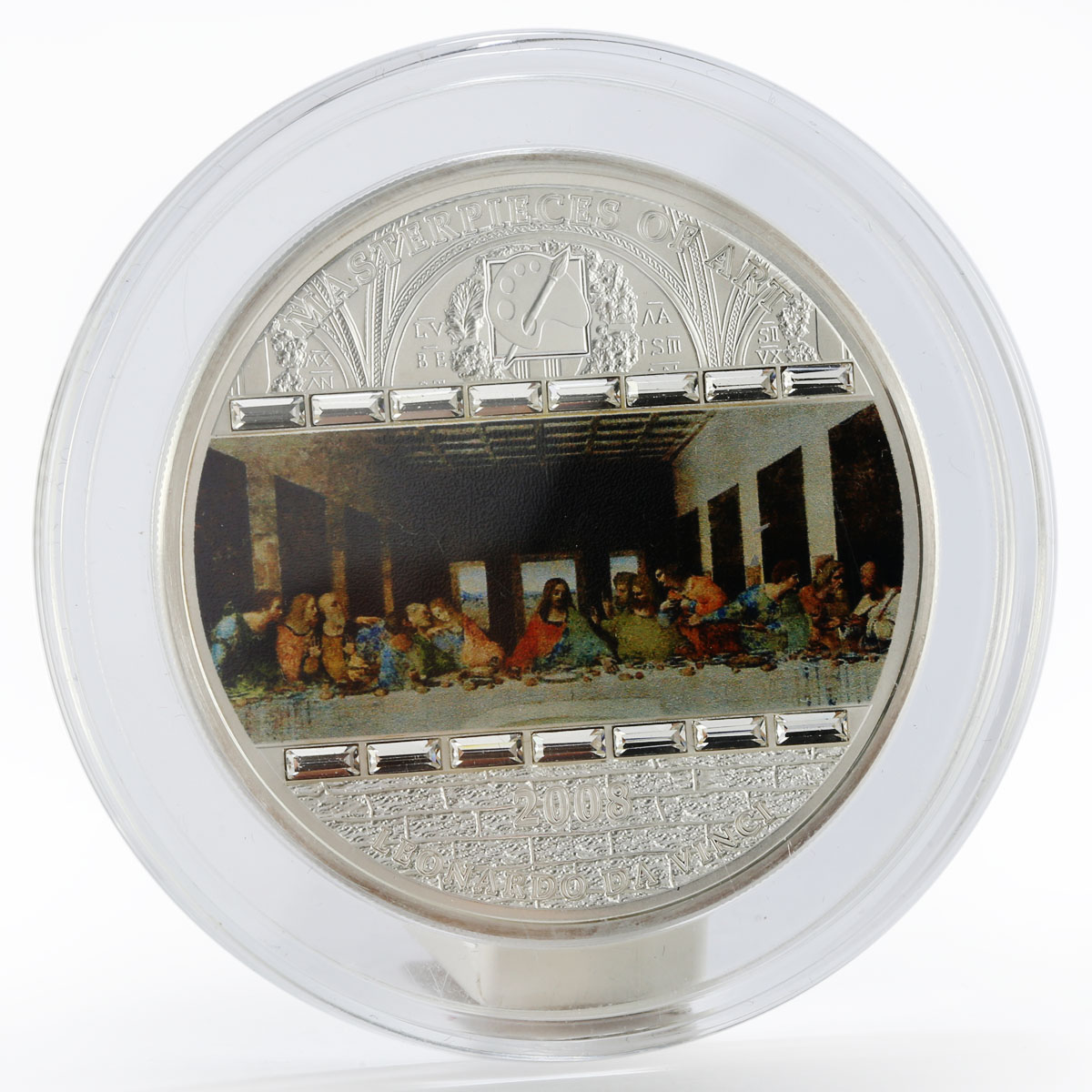 Cook Islands 20 dollars The Last Supper art crystals colored silver coin 2008