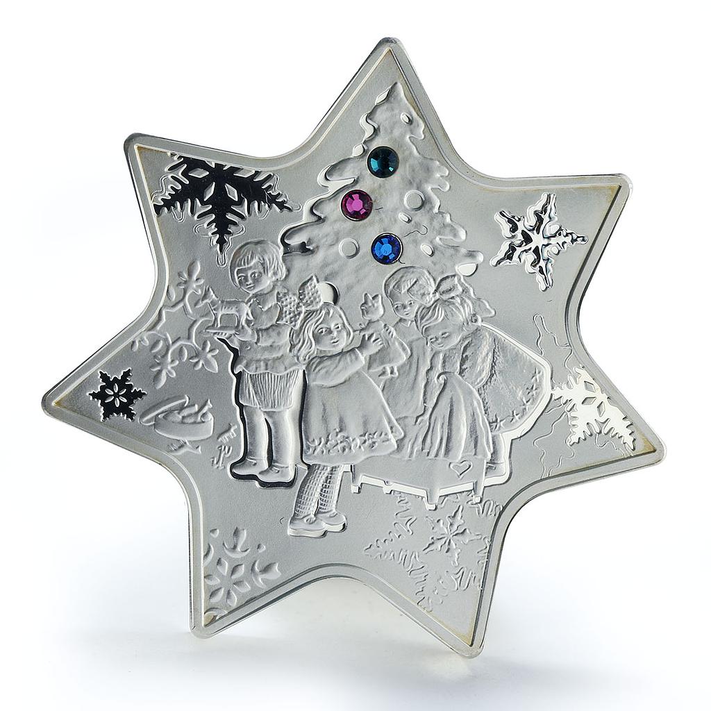 Niue 1 dollar Christmas Star Children Before Christmas Tree silver coin 2010