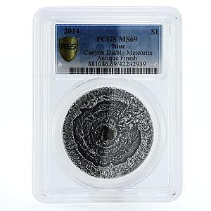 Niue 1 dollar Canyon Diablo Meteorite MS69 PCGS silver coin 2014