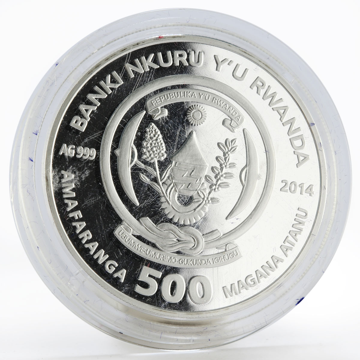 Rwanda 500 francs Year of the Horse Longevity crystals proof silver coin 2014