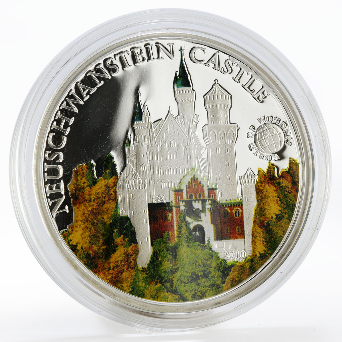 Palau 5 dollars Wonders Neuschwanstein Castle colored proof silver coin 2010