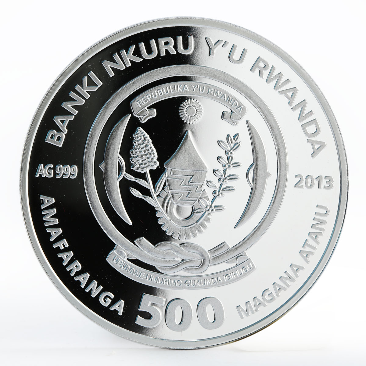 Rwanda 500 francs Year of the Snake Harmony silver coin 2013