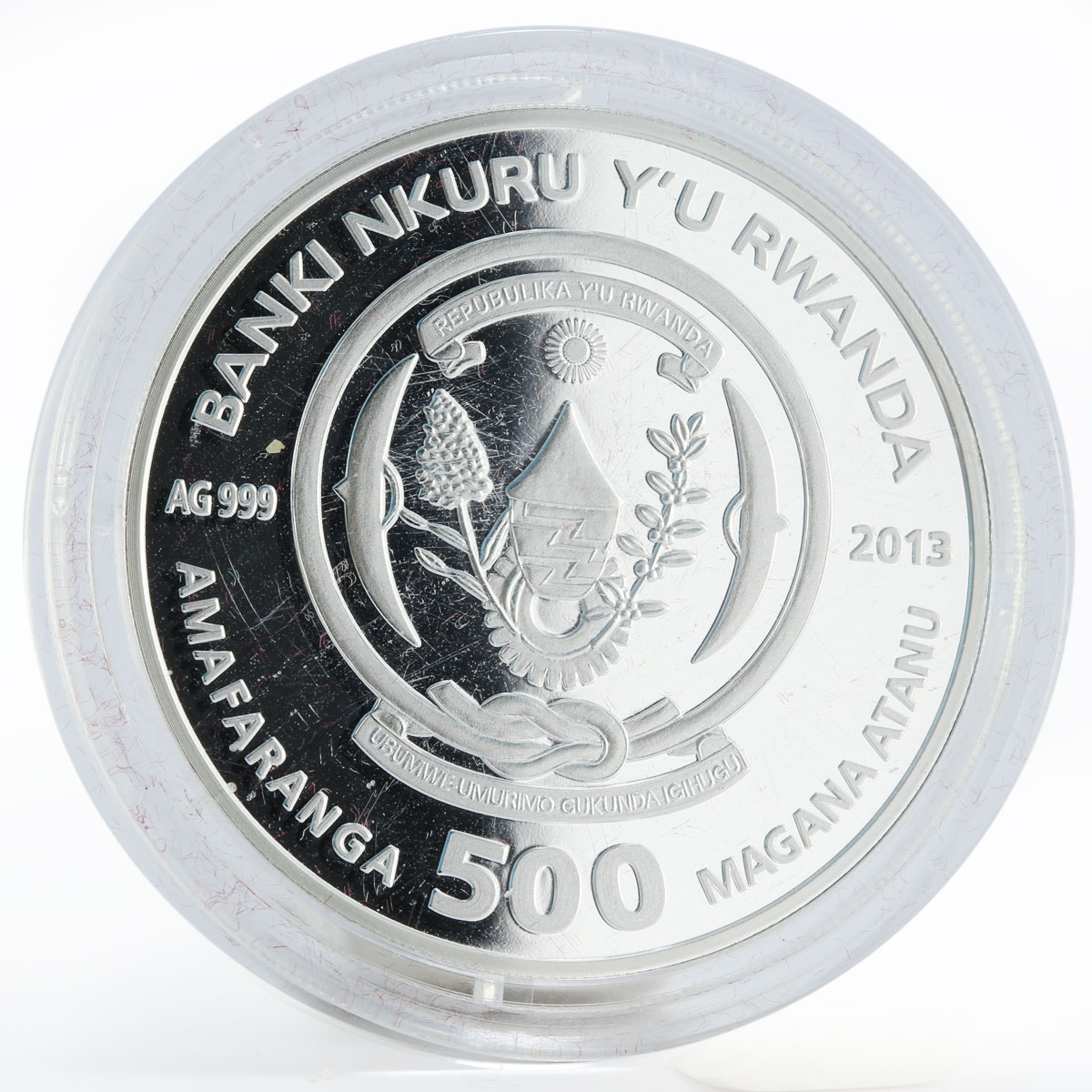 Rwanda 500 francs Year of the Snake Harmony silver coin 2013