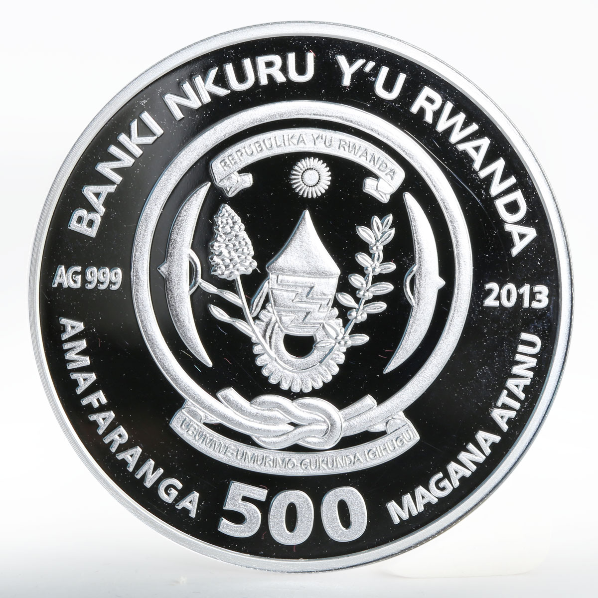 Rwanda 500 francs Year of the Snake Harmony silver coin 2013