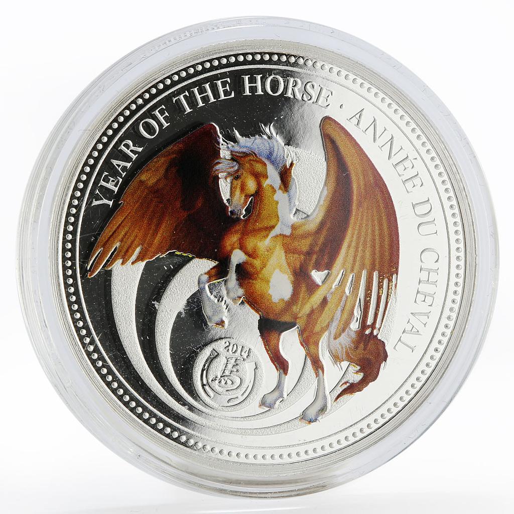 Benin 1000 francs Year of the Horse series Pegasus colored silver coin 2014