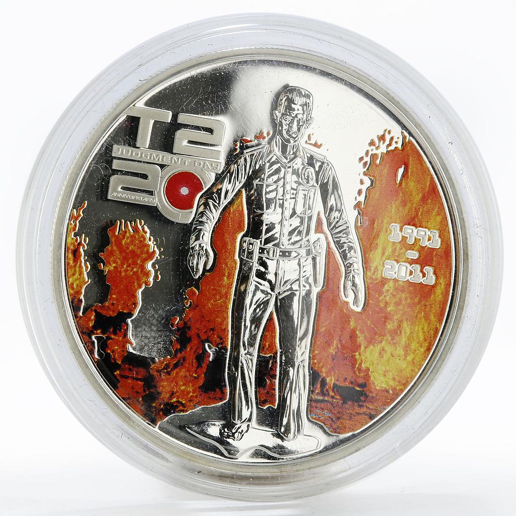 Cook Island 5 dollars Terminator 2 T1000 colored proof silver coin 2011