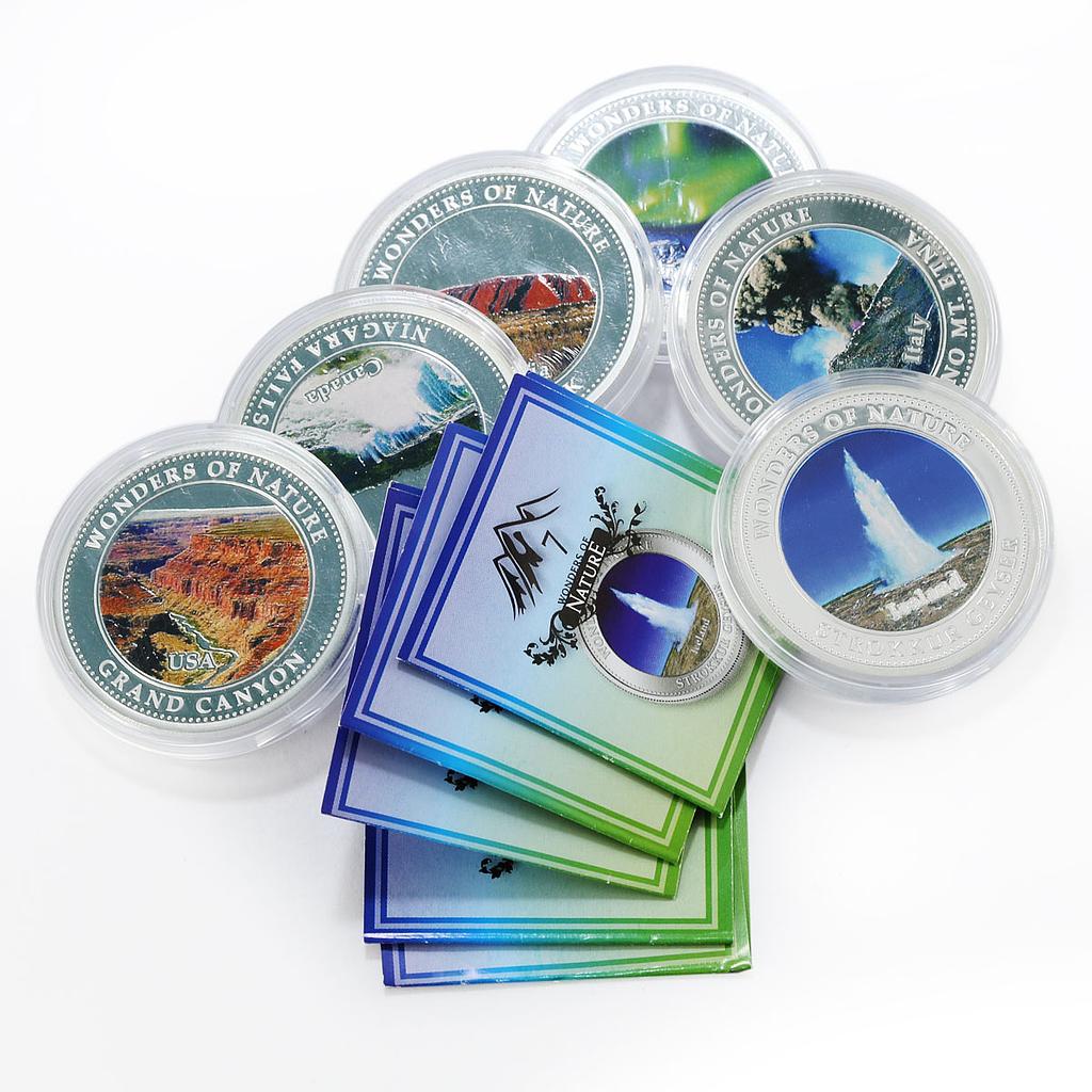 Cook Islands set of 6 coins Wonders of Nature colored proof silver coin 2009