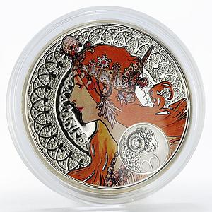 Niue 1 dollar Alphonse Mucha Zodiac Signs series Aries colored silver coin 2011