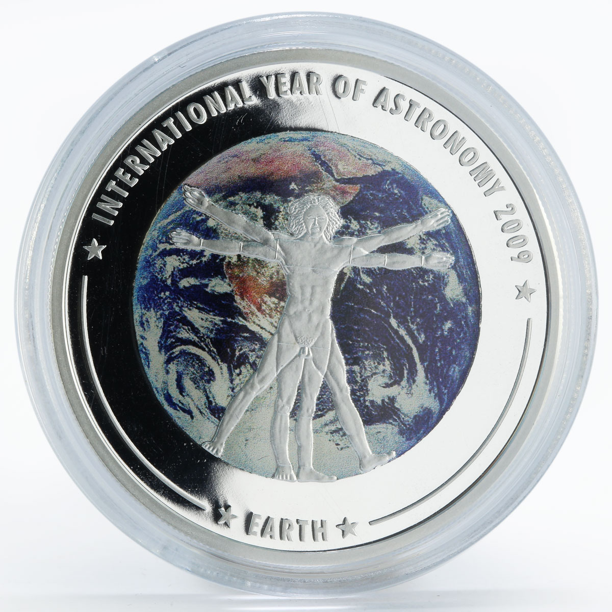 Cook Island 5 dollars Year of Astronomy Earth planet colored silver coin 2009