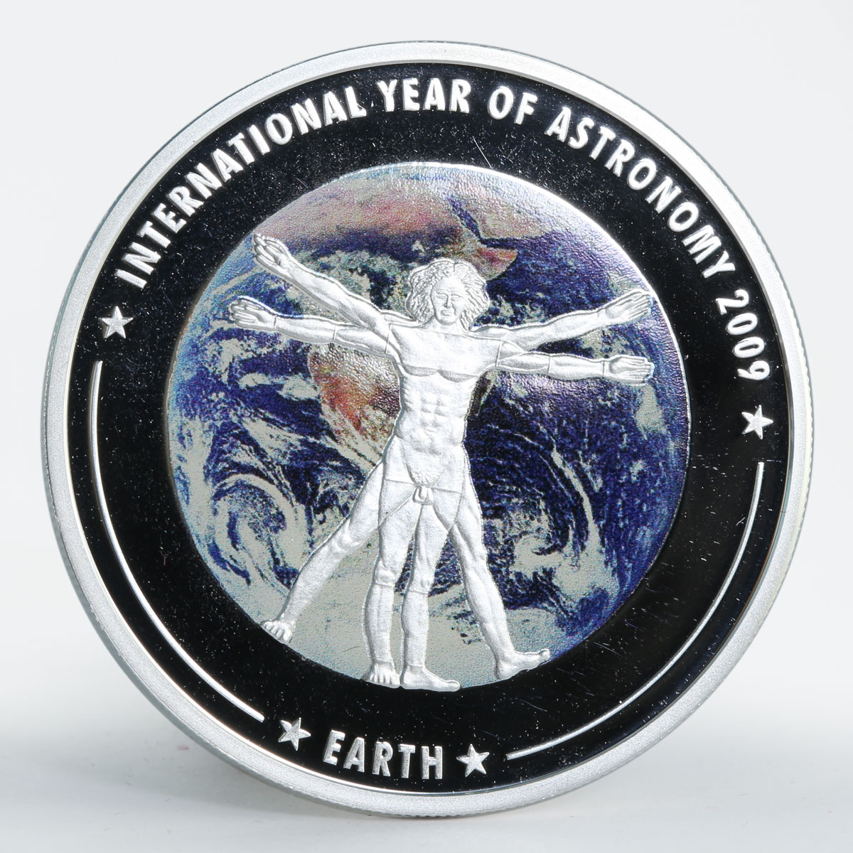 Cook Island 5 dollars Year of Astronomy Earth planet colored silver coin 2009