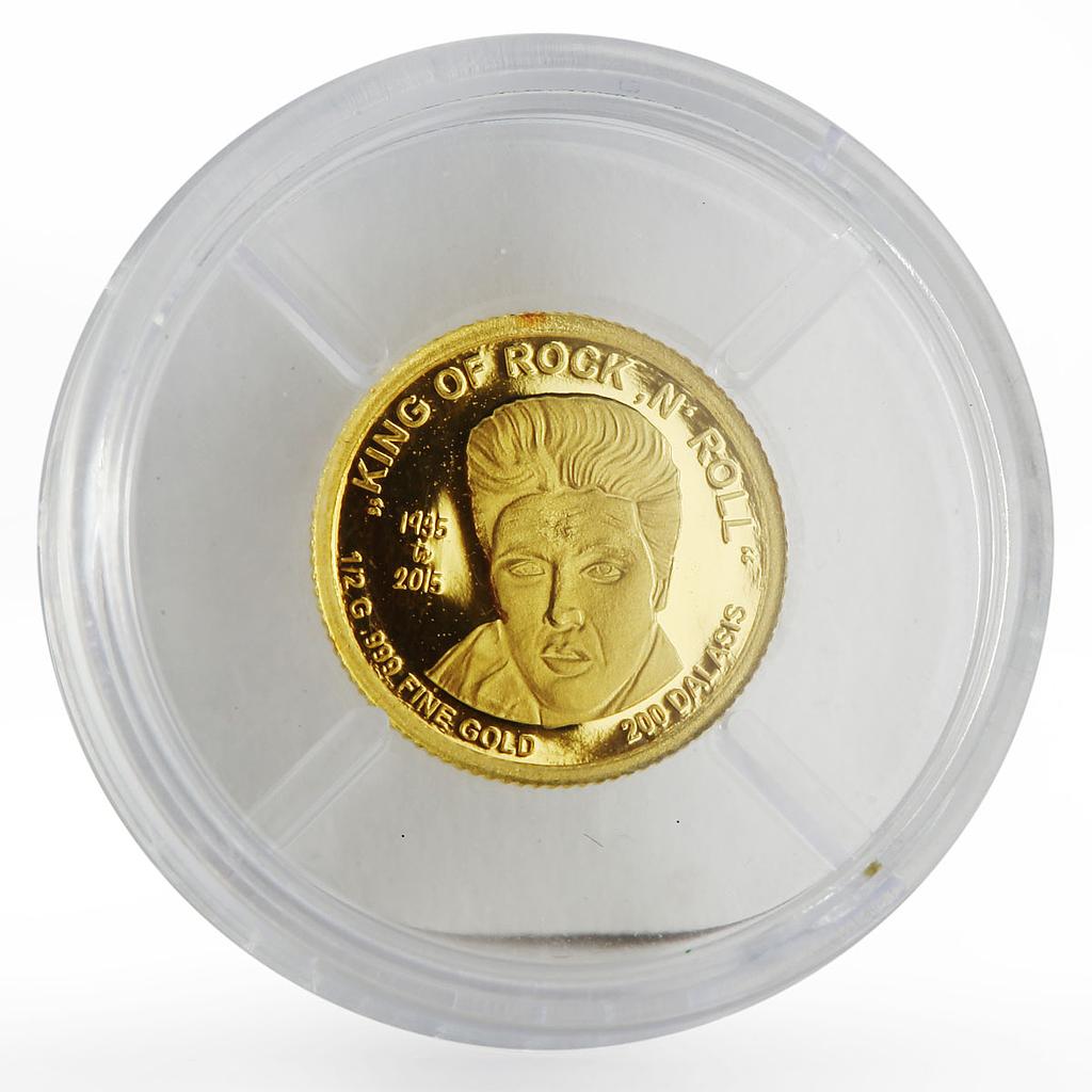 Gambia 200 dalasis Elvis Presley King of Rock Singer proof gold coin 2015