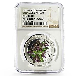 Singapore $5 Flower Orchid Vanda Mimi Palmer PF70 NGC silver proof coin 2007