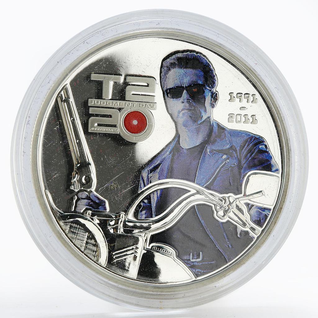Cook Island 5 dollars Terminator 2 T800 colored proof silver coin 2011