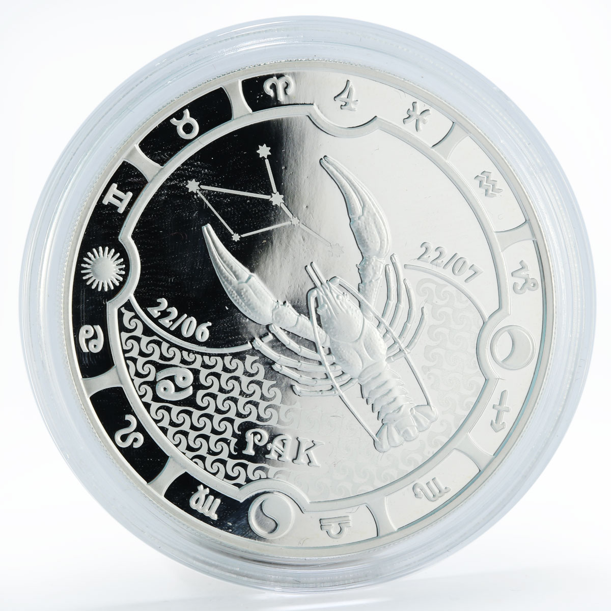 Gabon 2000 francs Zodiac Cancer proof silver coin 2014