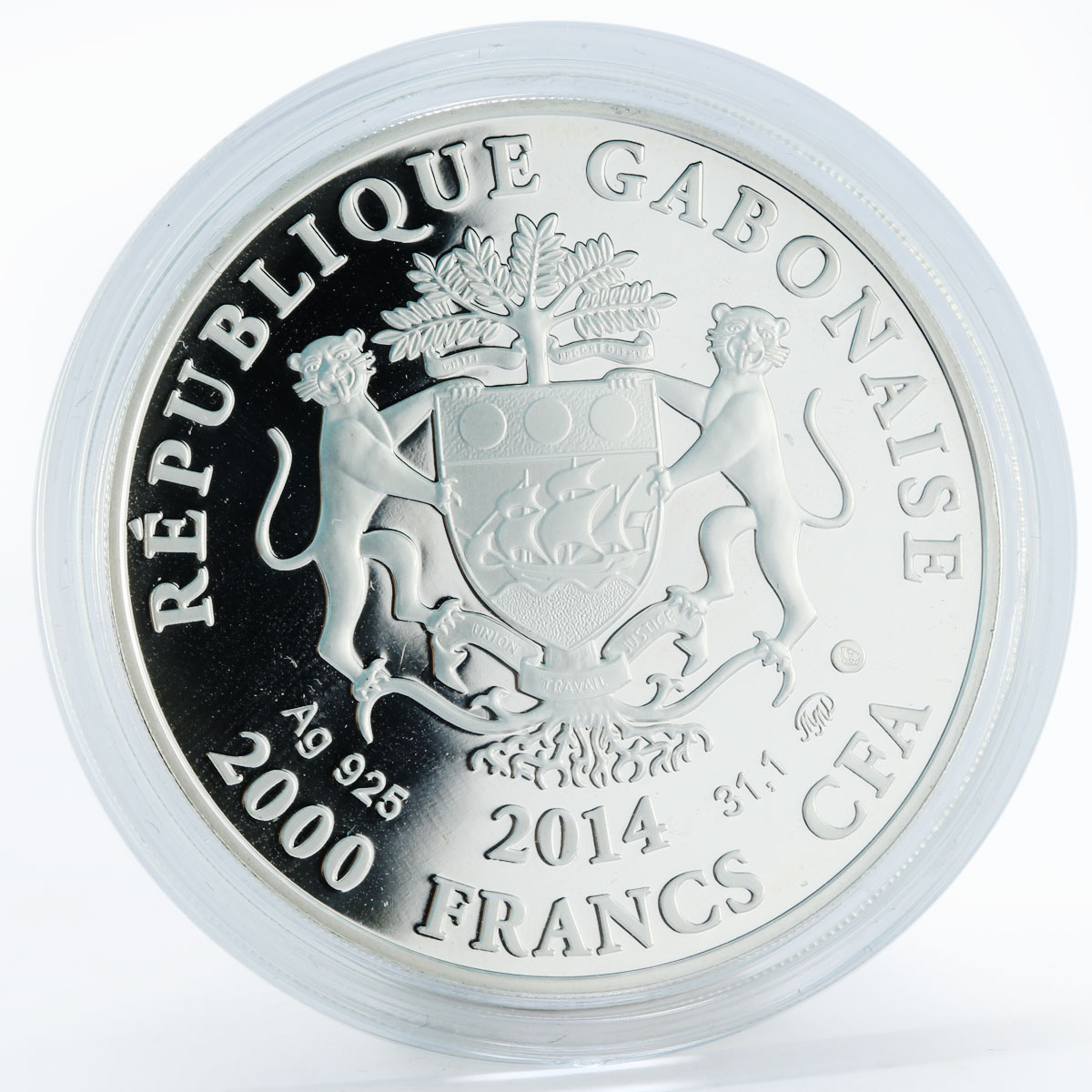 Gabon 2000 francs Zodiac Cancer proof silver coin 2014