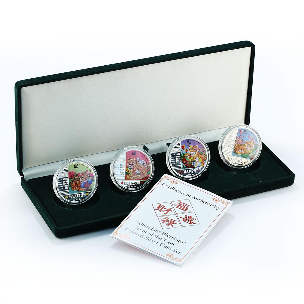 Malawi set of 4 coins Lunar Year of the Tiger Blessings colored silver coin 2010