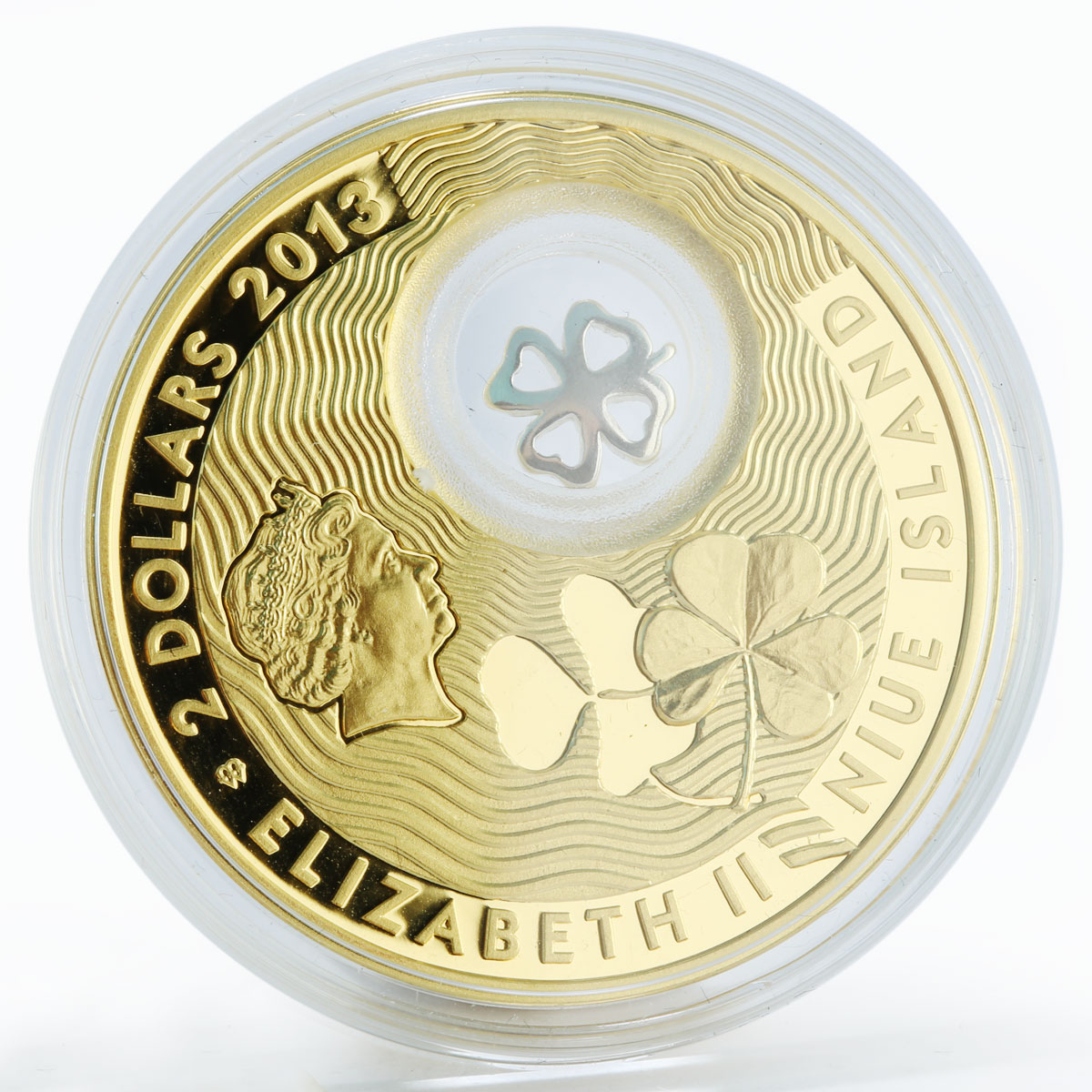 Niue 2 dollars Good Luck Clover gilded proof silver coin 2013