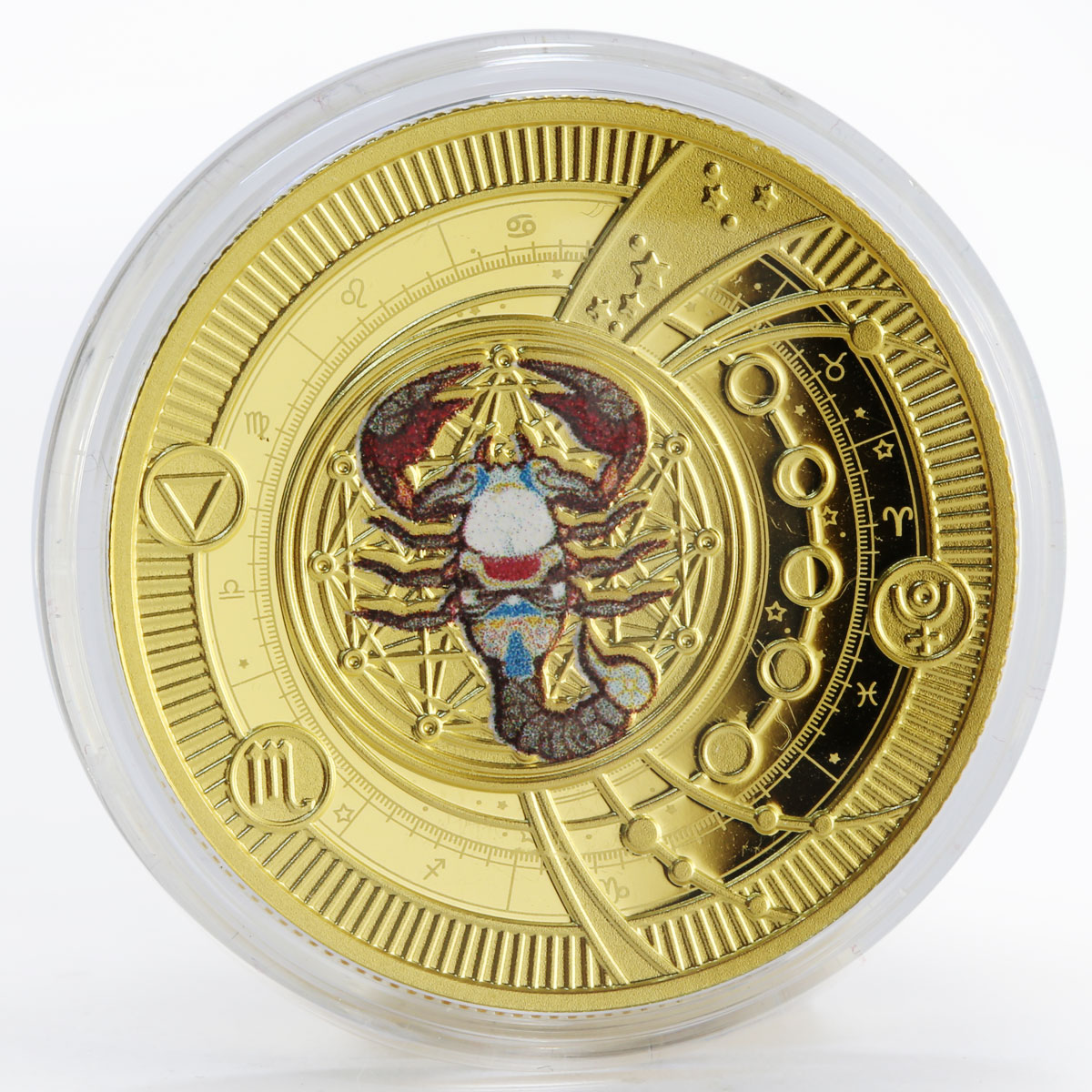 Cameroon 500 francs Zodiac Signs Scorpio colored gilded proof silver coin 2018