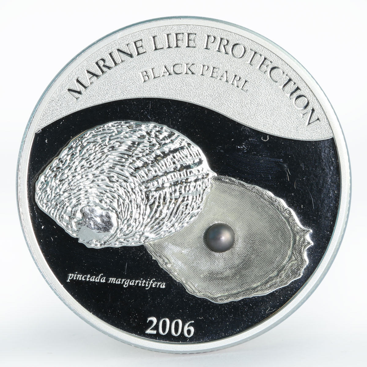 Palau 5 dollars Marine Life Black Pearl colored proof silver coin 2006
