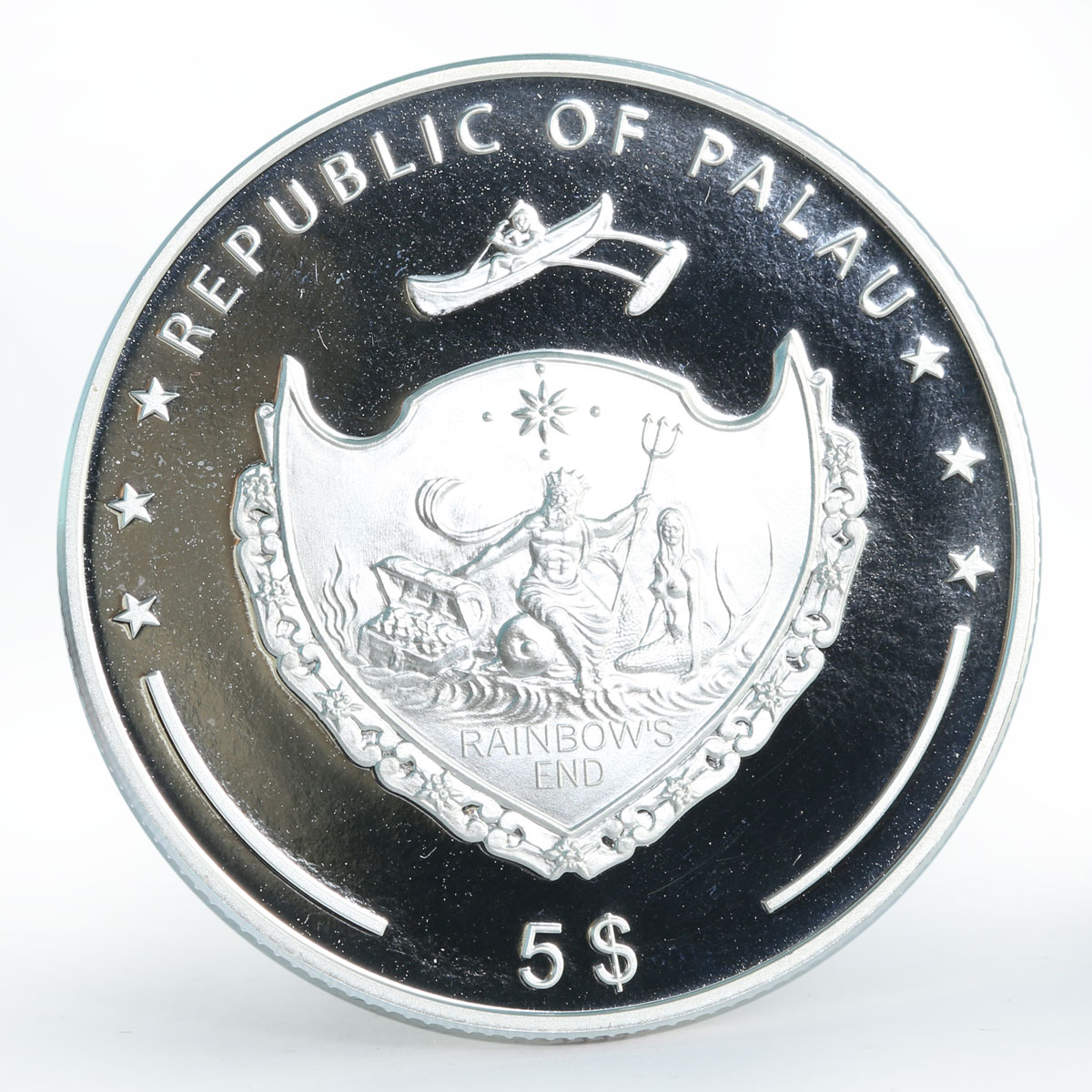 Palau 5 dollars Marine Life Black Pearl colored proof silver coin 2006