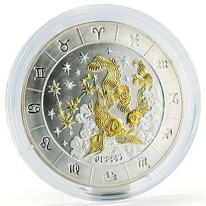 Rwanda 1000 francs Zodiac Pisces Fish silver gilded coin 2009