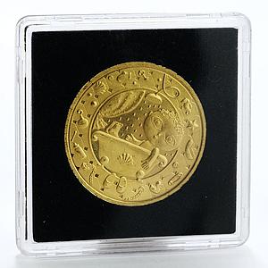 Belarus 100 rubles Zodiac Aquarius Child in bathtub Sun and Moon gold coin 2011