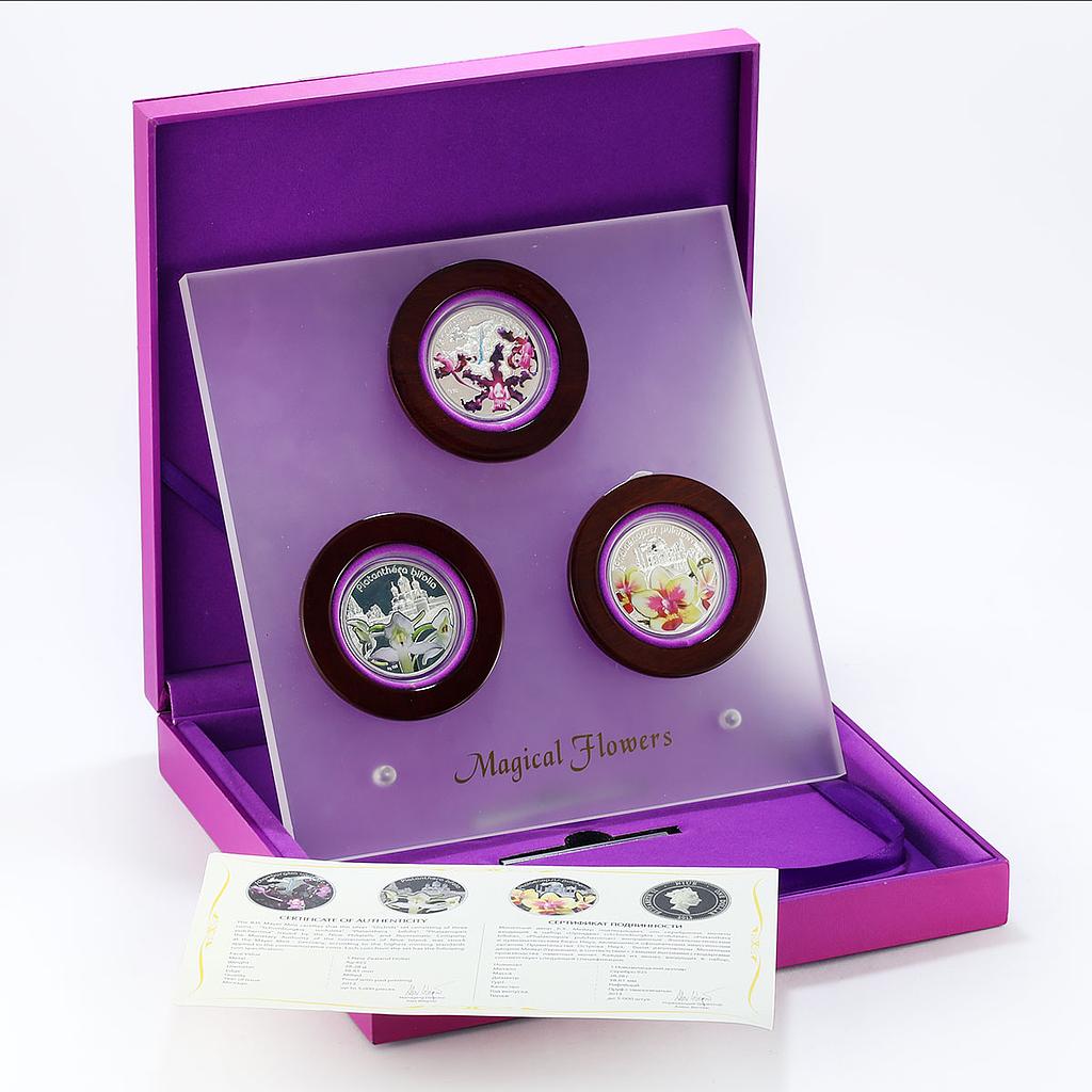 Niue set of 3 coins Magical Flowers Orchids colored proof silver coin 2013