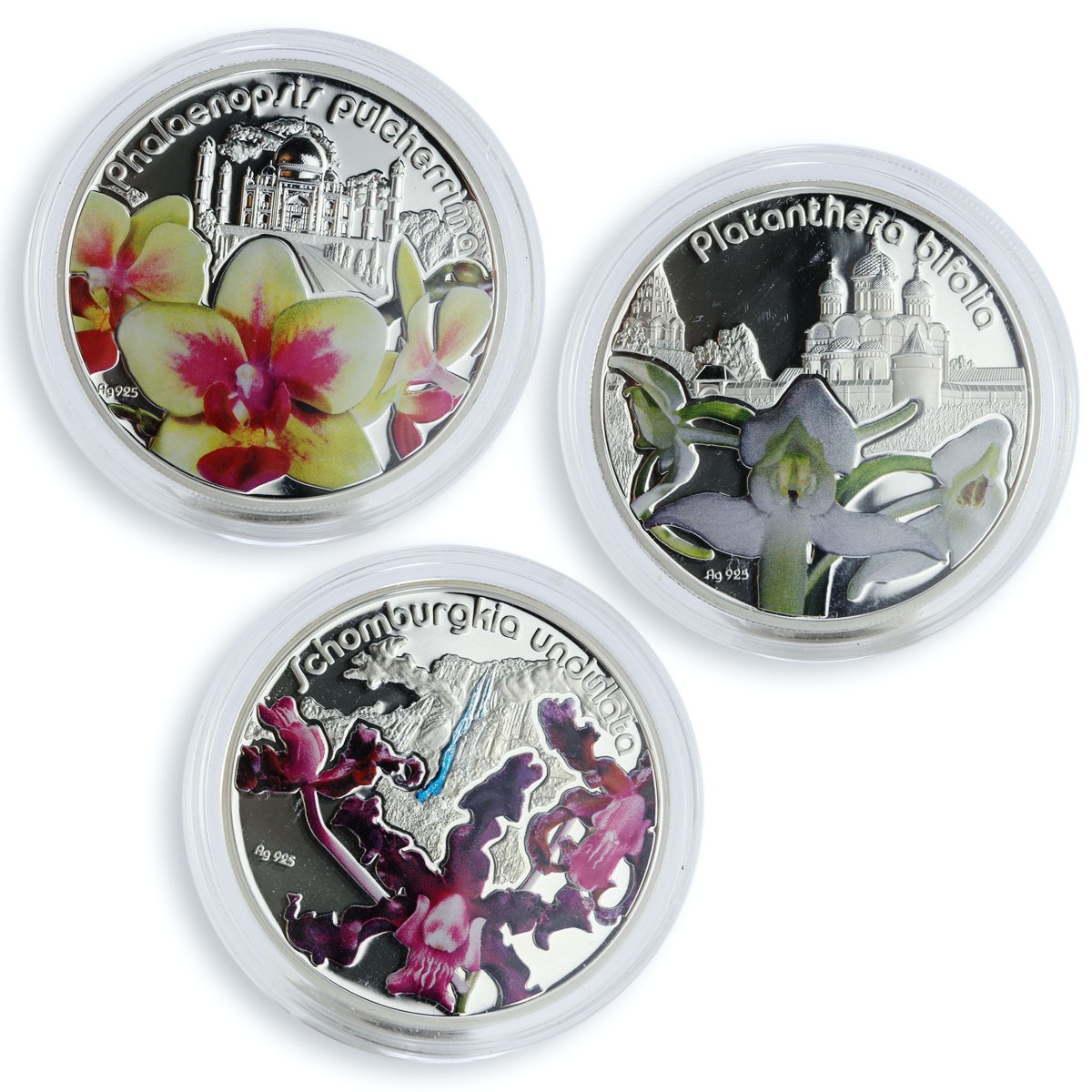 Niue set of 3 coins Magical Flowers Orchids colored proof silver coin 2012