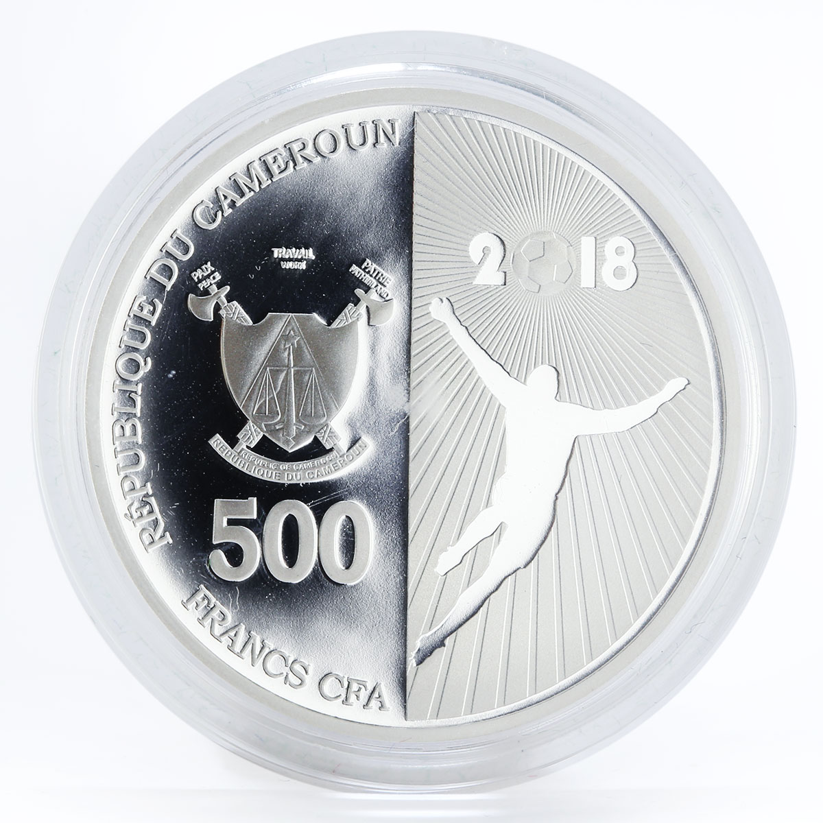 Cameroon 500 francs Football goalkeeper sport proof silver coin 2018