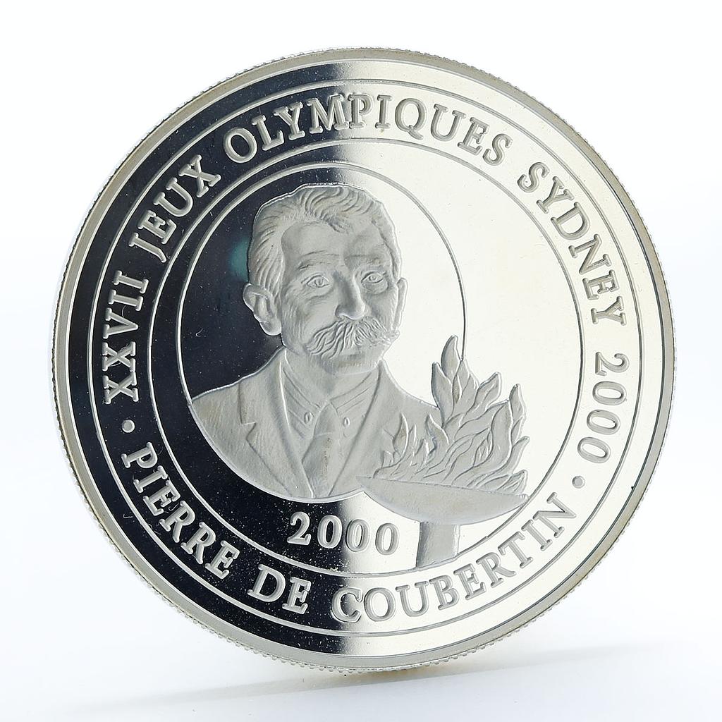 Congo 10 francs Sydney 2000 Pierre De Coubertin silver coin 2000