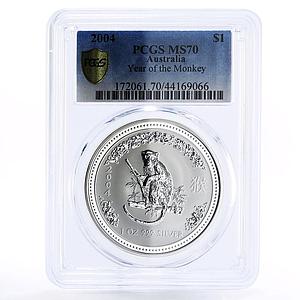 Australia 1 dollar Lunar I Year of the Monkey MS70 PCGS silver coin 2004