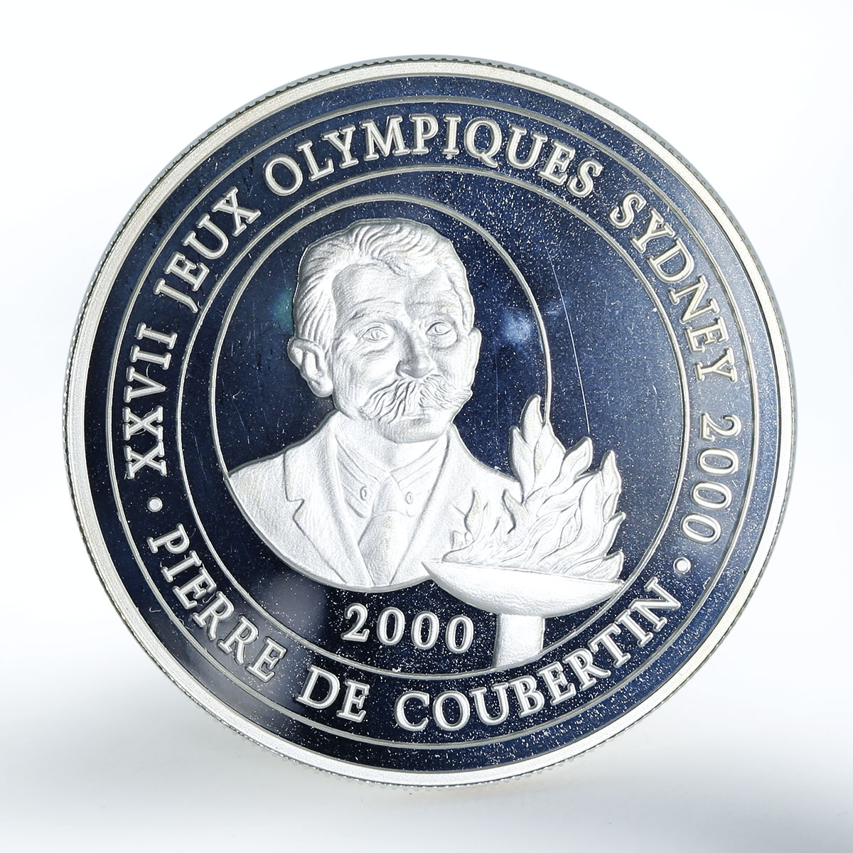 Congo 10 francs Sydney 2000 Pierre De Coubertin silver coin 2000