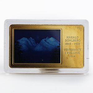 Niue 2 dollars Winter Night Mountain Harald Sohlberg brass coin 2016