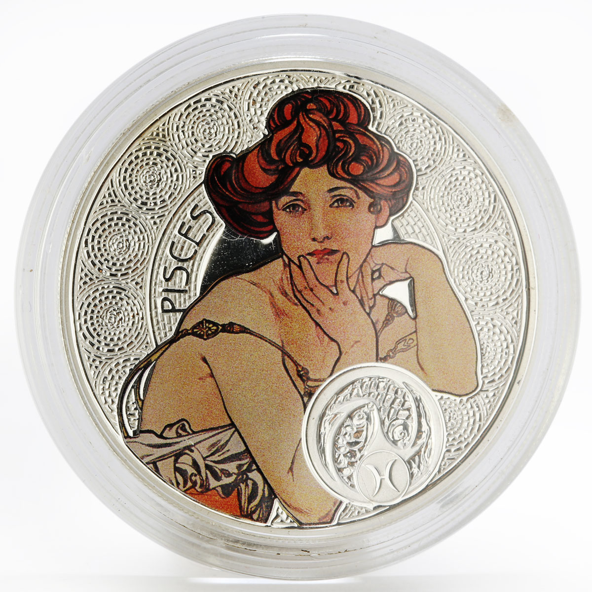 Niue 1 dollar Zodiac Pisces Alphonse Mucha silver colored proof coin 2011