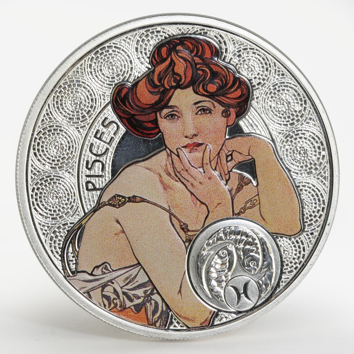 Niue 1 dollar Zodiac Pisces Alphonse Mucha silver colored proof coin 2011